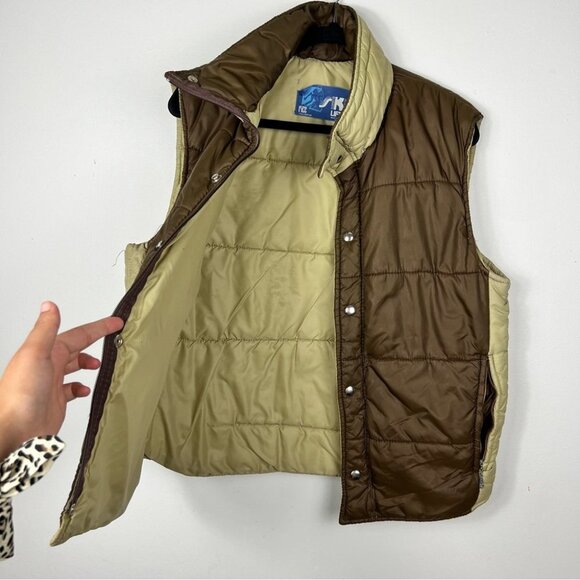 Ski Lift It Brown and Beige Zip Up Vintage Puffer Vest Women Size M - Picture 4 of 14